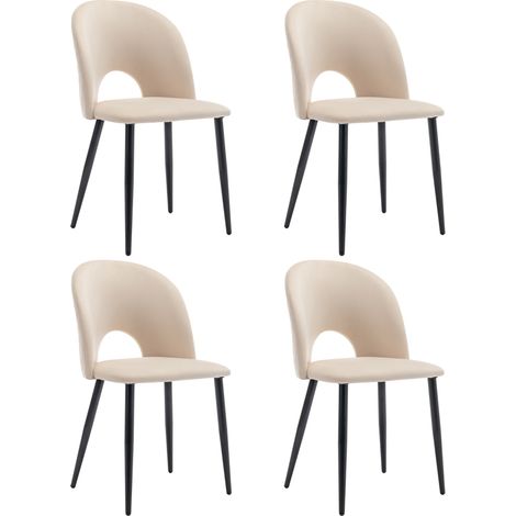 Set 4 sedie da pranzo beige in velluto con struttura in metallo e schienale (1/5)