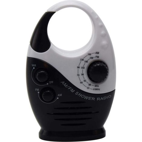 Radio étanche AM/FM pour salle de bain – Haut-parleur réglable avec poignée intégrée, usage douche/chambre/salle de bain (1/5)