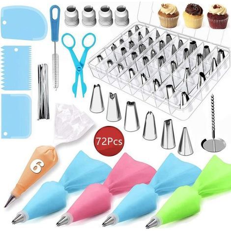 Douilles Patisserie, 42 Douilles, Poches Douille, Gateau Buse Crème, Accesoire Patiserie , Pâte Choux Et Eclairs -72 Pcs (1/4)
