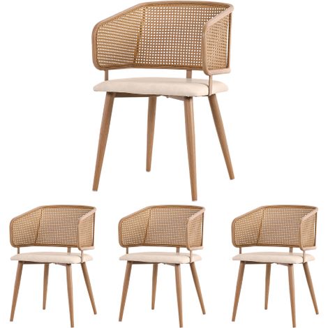 4 Chaises de salle à manger,chaises de salle à manger avec dossier en rotin,coussins d'assise en cuir PU,confortables et respirants,beige (1/5)
