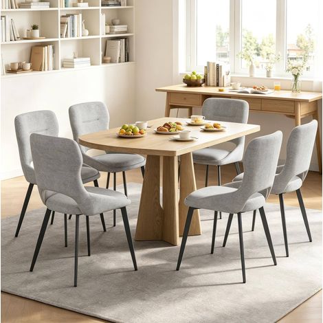 Lot de 6 chaises de salle à manger grises en tissu, dossier aéré, structure métal et patins réglables pour salon, cuisine ou bureau  CHICFURN (1/5)