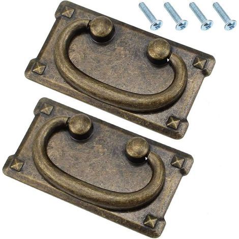 2 Poignées de Tiroir Classiques, Avec Vis, Poignées d'Anneau de Tiroir en Bronze Antique Vintage, Décoration Rectangulaire pour Portes d'Armoires et Portes de Meubles (1/5)