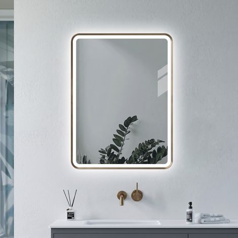 Signature Daisy Front-Lit LED Bathroom Mirror with Demister Pad 800mm H x 600mm W - Brushed Bronze (1/4)