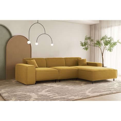Ecksofa Designersofa GLORIA in Stoff Tiffani Honiggelb Ottomane Rechts