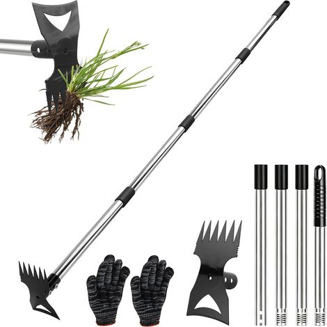 Serfouette Jardinage 148 cm Houe de Jardin 2 en 1 avec Griffe de Jardin Dents, Binette Jardinage Manche Long, desherbeur pour Cour, pelouse, terrasse, Jardin (1/5)