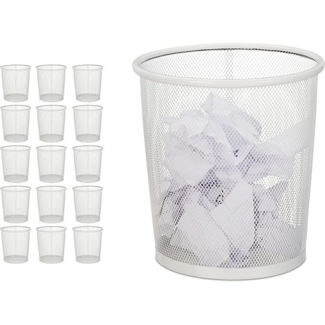 16 x Papierkorb, Büro & Jugendzimmer, offen, rund, Drahtgeflecht, Papiermülleimer, Metall, H x D: 24 x 23 cm, weiß