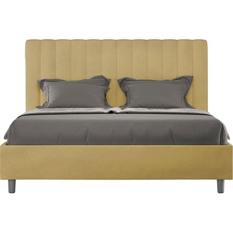 Letto Matrimoniale Francese 140x200 cm con Rete e Contenitore Agueda Ocra (1/5)
