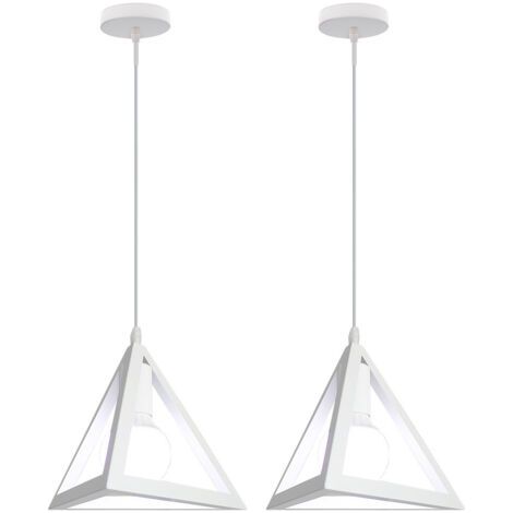 royaluxe- (2X) Plafonnier Triangulaire En Métal Suspension Luminaire Moderne E27, Blanc Pour Loft, Café, Bar, Restaurant (1/5)