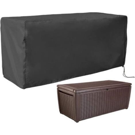 La housse pour coffre de jardin, fabriquée en tissu Oxford 210D, est imperméable et résistante aux déchirures, avec un cordon de serrage pour protéger le coffre des rayons UV et des intempéries. (1/4)