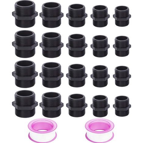 20 Mamelon Double Filetage Mâle, Raccords de tuyauterie Irrigation 1/2 3/4, Raccord de tuyau d'eau de jardin 1 pouce, raccord double tuyau 1 1/4 et 1 1/2, raccords mâles ronds droits pour (1/5)