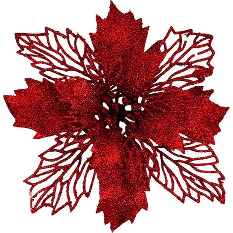 Lot de 10 poinsettias pailletés pour Noël, décorations de Noël réutilisables (1/5)