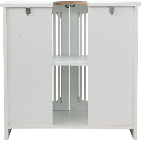 Mueble bajo lavabo de baño sin lavabo con 2 puertas de lamas, blanco, 60 x 30 x 60 cm, HOMVRA (1/5)