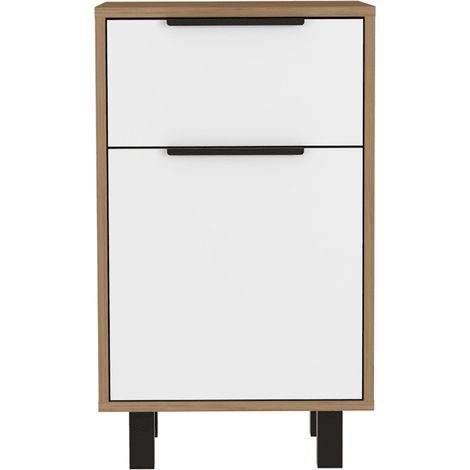Mesa de noche Kaia Z con un cajón , 70 cm X 41 cm X 36.3 cm , Miel / Blanco