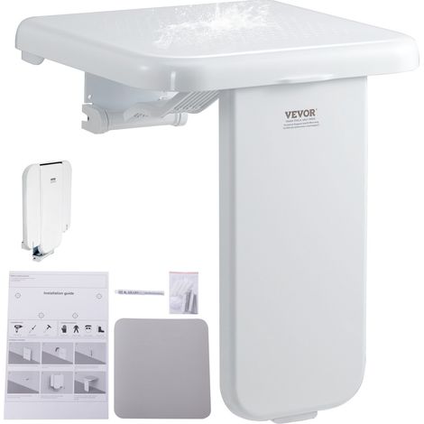 Siège de Douche Pliable en ABS, 398x455 mm Déplié, Tabouret de Douche à Fixation Murale, Capacité de Charge 200 kg, Peu Encombrant, pour Personnes Âgées, Femmes Enceintes, Salle de Bain, Entrée (1/5)