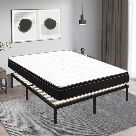 Iztoss – Ensemble sommier et matelas 160x200 cm – Matelas mousse 160x200x26 cm – Sommier à lattes en bois avec pieds – Installation rapide en 30 min