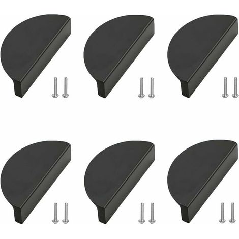 Violin - Lot de 6 poignées de porte de placard de cuisine, poignées noires pour meubles de cuisine, poignées de placard, entraxe de 64 mm, 12 vis inc (1/5)