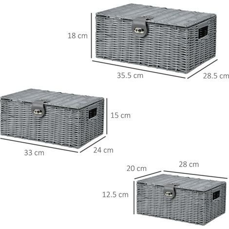 Ensemble de 3 paniers en rotin PP avec couvercles (tailles variées, gris) (1/5)