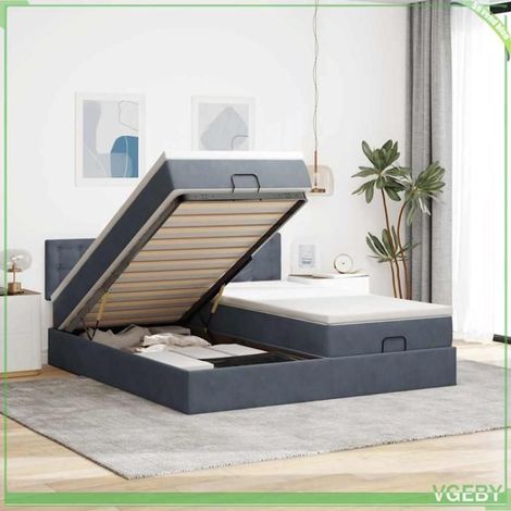 Cadre de lit ottoman avec matelas - 3312966 - velours gris foncé - rangement hydraulique - matelas 200x200 (1/5)