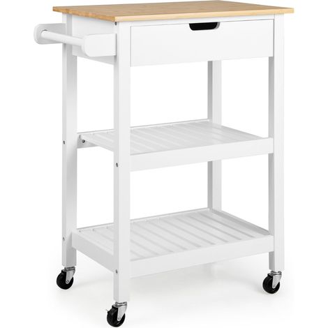 Carrello da cucina salvaspazio 66 x 40 x 85 cm con cassetto e ruote bloccabili stile moderno bambù bianco 200018068