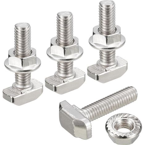 Vis en T avec Boulon M6x25mm et Écrous à Bride Hexagonale M6, 40 Ensembles de Boulons en T à Tête de Marteau et Tige en T pour Profilé en Aluminium de Série 30 (1/5)