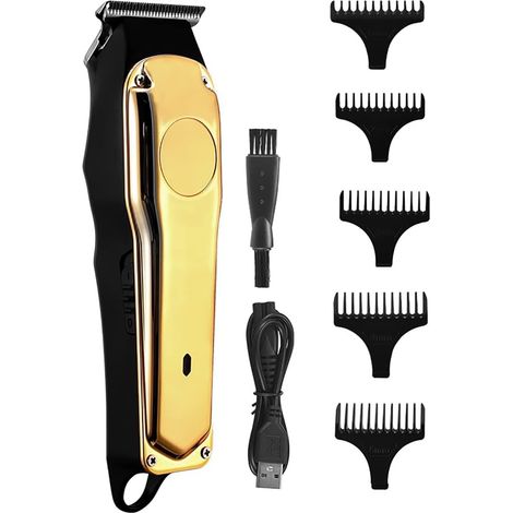 Tondeuse et rasoir professionnels rechargeables sans fil — Kit de coupe pour homme avec 5 sabots guide et accessoires de toilettage — Cadeau idéal pour barbier (1/2)
