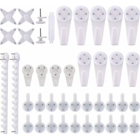 84 Pièces Crochets de Support Murals Set, Fixation Murale Crochet en Plastique, Crochets à Clouer Clous Mural pour Suspendre Peintures, Cadres Photo, Miroir, Photo de Mariage (2 Boites) (1/5)