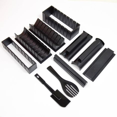 Kit Fabrication Sushi - 12 Pièces en PP Alimentaire - Rouleau et Moules Formes Variées Carré Cœur Cercle Triangle - Pour Maison et Pique-Nique - Lot Complet (1/5)