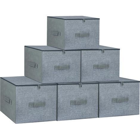 KingSaid Lot de 3 boîtes de rangement pliables en lin avec couvercle à glissière, panier rangement avec couvercle pour vêtements, boite de rangement vetement, paniers et boîtes de rangement maison (Gr (1/5)