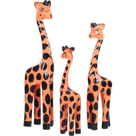 3pièces Statues de Girafes Bois Figurines Miniatures de Girafe Décoration de Bureau et Maison (1/5)