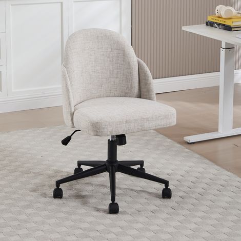 Wahson Chaise de Bureau en Lin, Chaise Pivotante Réglable en Hauteur, Fauteuil de Bureau avec Roulettes, Beige