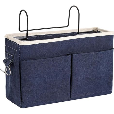 1x Organisateur de lit, Crochet métallique, Poche de rangement, Coton et lin, Pour lit superposé et dortoir (1/5)