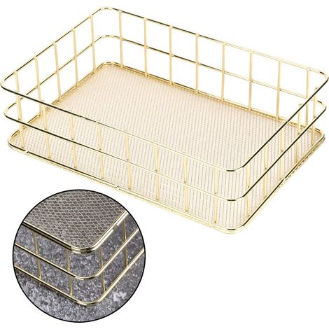 Multifunktionaler Aufbewahrungskorb aus goldenem Eisen, Drahtgeflecht, Schreibtisch-Organizer, große Größe (1/5)