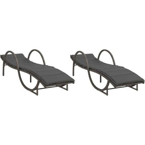 Maison Exclusive - Sonnenliegen 2 Stk. mit Auflagen Grau Poly Rat