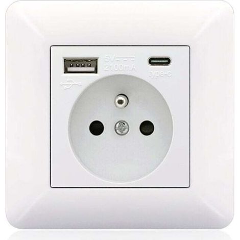 Panneau de prises type C et USB 16A – 2 prises + 1 port USB + 1 port type C – Installation horizontale/verticale – Matériaux PC et inox (1/5)