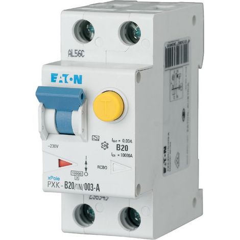 Eaton Combinazione interruttore FI/LS, 20 A, 30 mA, Caratteristica di intervento interruttore LS: C, 1p + N, Caratteristica di intervento interruttore FI: A, 236965