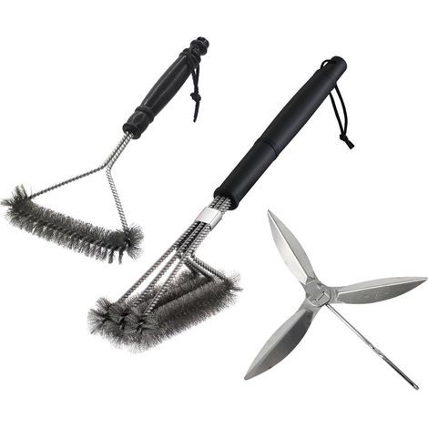 Brosses pour barbecue + 1 outil de nettoyage pour barbecue, comprenant une brosse à long manche, adaptée à différents types de barbecues.-ARCAN (1/4)