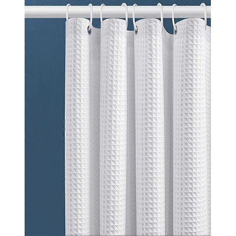 Rideau de douche gaufré 100x180CM (blanc) avec anneaux métalliques, tissu résistant à la moisissure, pour baignoire et cabine de douche. (1/5)