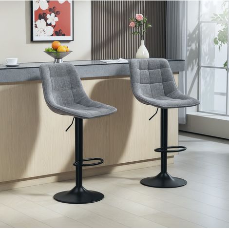Sgabello da bar in poliestere, grigio scuro, imbottito, girevole 360°, altezza regolabile,53×47×117cm (1/5)