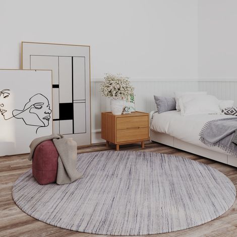 Tapis Loribaft tissé Tapis NaturEleganz - Tapis en laine  - 200x200cm, Round - 50% Laine vierge, 50% Viscose - Tissé main - Argent
