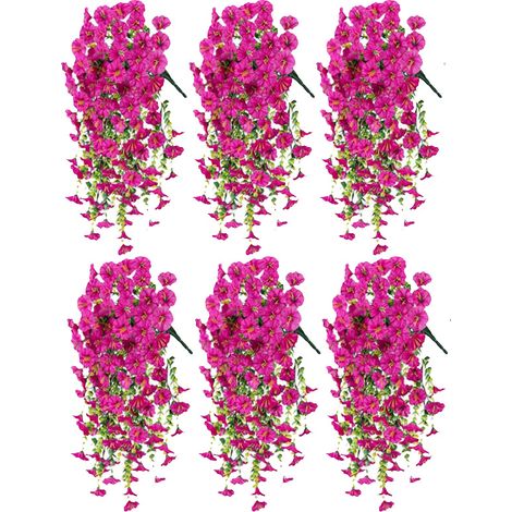 Lot de 6 belles-de-jour artificielles avec feuilles, décoration florale artificielle suspendue, rose rouge (1/5)