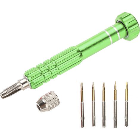 Manche de tournevis avec 5 embouts de précision, kit d'outils de réparation pour téléphones, lunettes et montres (vert)