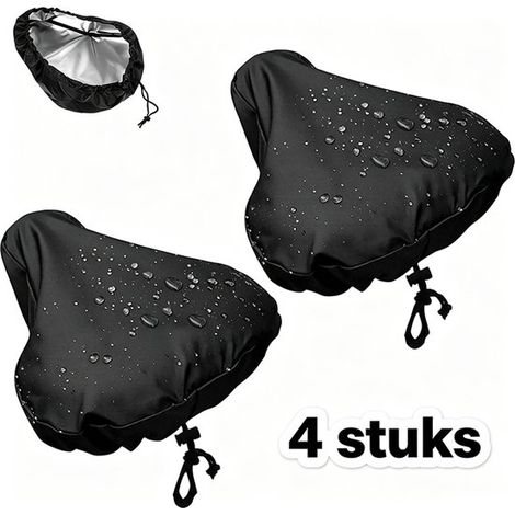 Lot de 4 housses de selle étanches – Noir – Élastiques avec cordon de serrage – Universelles – Vélo de ville et VTT (1/5)