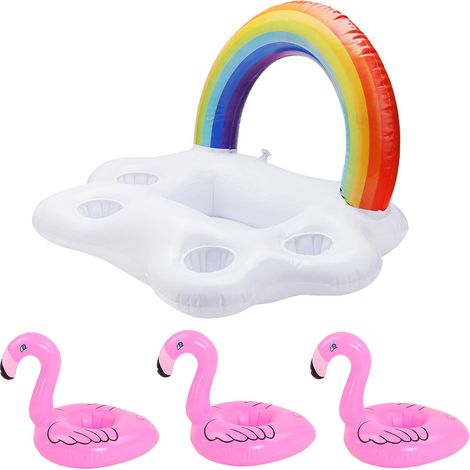 Support Gonflable de Boisson, 1 Pièces Rainbow Support Gonflable de 3 Pièces Flamingo Support de Boisson Gonflable, pour Divertissements Aquatiques, Fêtes à Piscine et Décoration de Piscine (1/5)