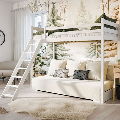 Mezzaninbett 90x200 inklusive Lattenrost und Sofa Orlane Weiß und Off-White (1/5)