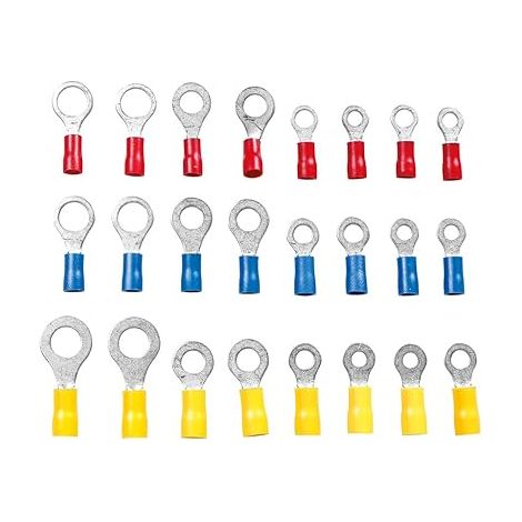 SPOTLIGHT COFFRET DE 24 COSSES ÉLECTRIQUES POUR VOITURE - LOT DE 24 COSSES À OEILLET - 4 À 8MM - ROUGE, BLEU, JAUNE - COMPATIBLE
