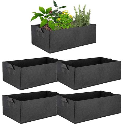 Sac de culture rectangulaire avec poignées, lot de 5, conteneur de plantation surélevé carré, sacs de culture en tissu aéré pour fleurs et légumes (1/5)