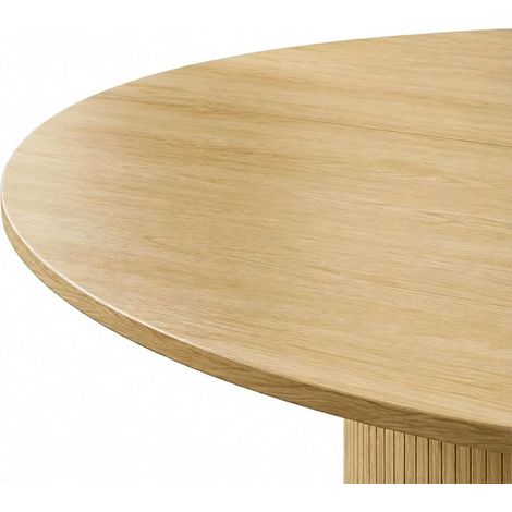 Mesa de comedor redonda para 4-6 personas, Ø 120 x 75 cm, mesa de cocina con base cilíndrica curvada, aspecto de madera natural. (1/5)