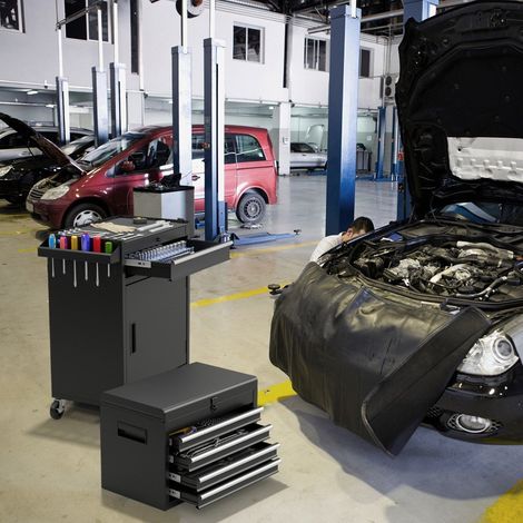 Carro de taller 2 en 1 que incluye maletín, 8 compartimentos, ganchos y estante ajustable Capacidad de carga de 100 kg (1/5)