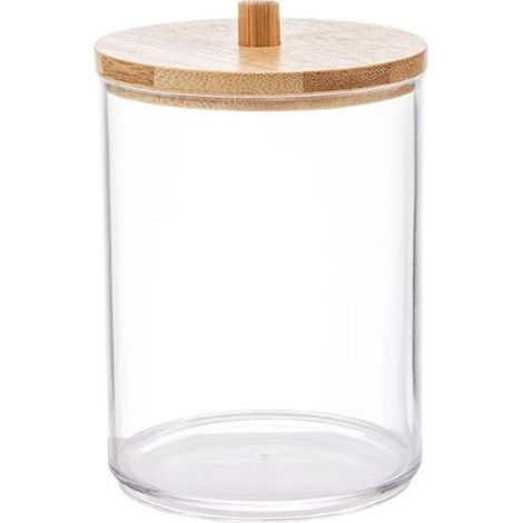 Support Acrylique - Couvercle en Bambou - Pour Coton Démaquillant et Produits de Salle de Bain - Lot de 3