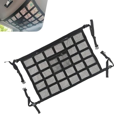 1 filet de rangement en maille pour plafond de voiture, sac de rangement en maille double couche, pour les longs voyages en voiture, accessoires d'intérieur de camping, universel pour la (1/4)